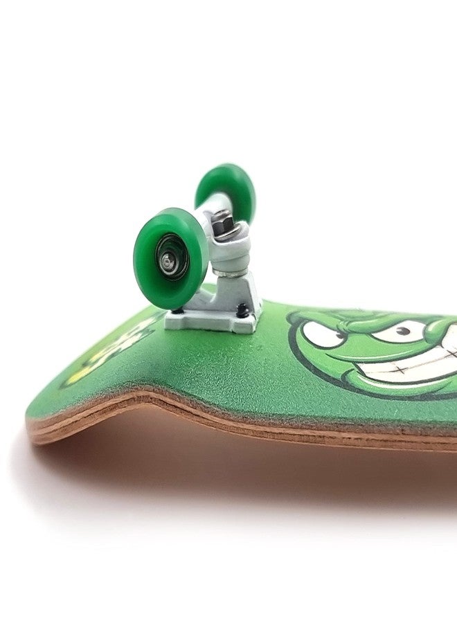 SPITBOARDS® 34mm x 96mm Pro Fingerboard Set-Up (Complete) | Real Wood Deck | Pro Trucks with Lock-Nuts and Pro Bushings | Polyurethane Pro Wheels with Bearings | Slimeball (Green Version) - Image 5